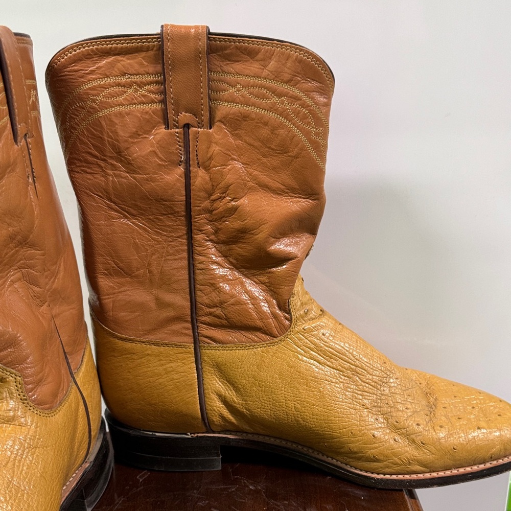 Justin Boots Men's Tan and Brown Western Boots - Picture 6 of 11